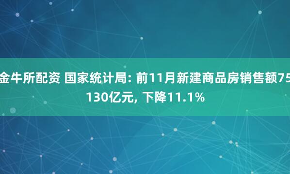 金牛所配资 国家统计局: 前11月新建商品房销售额75130亿元, 下降11.1%